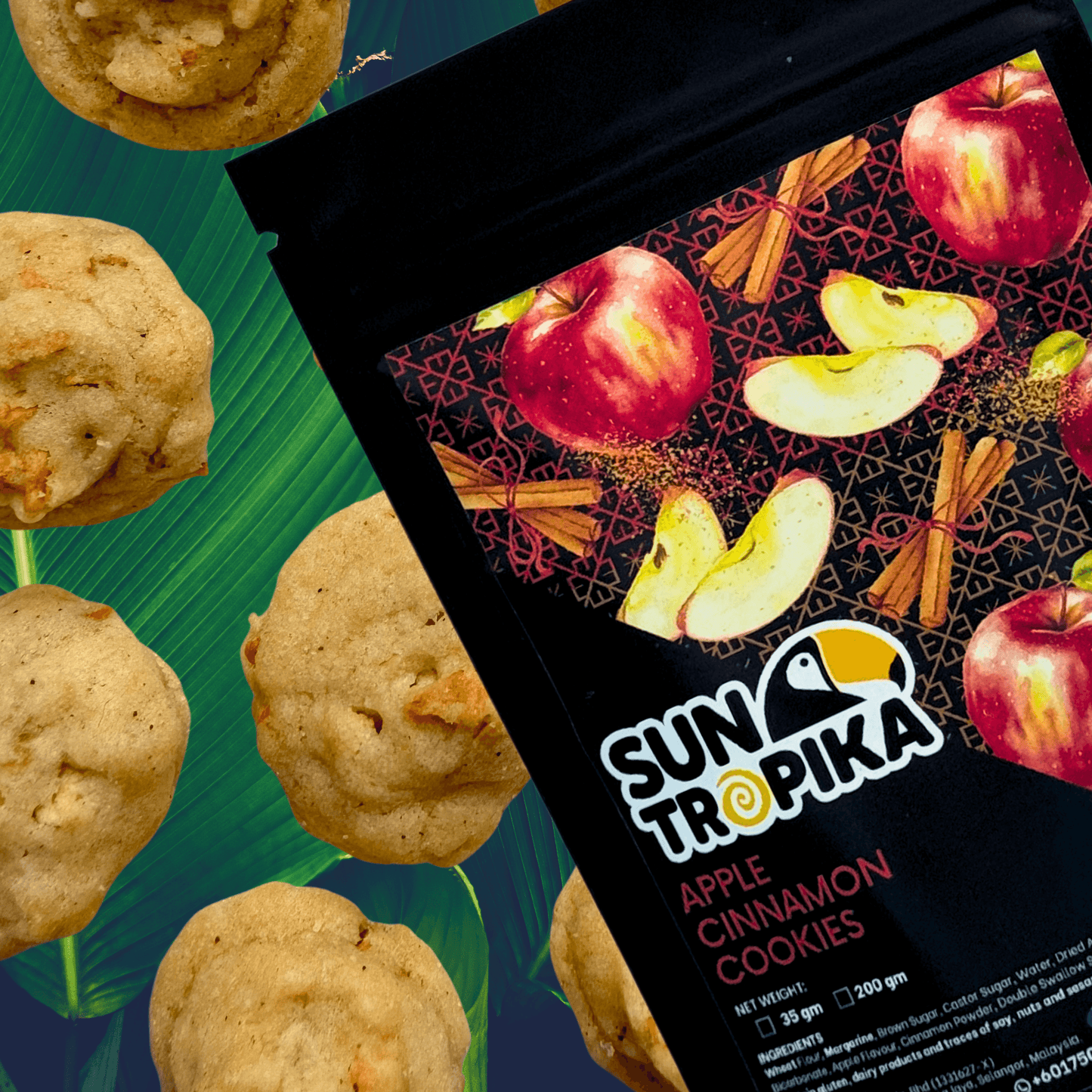 SunTropika Cookie Bag - Apple Cinnamon Cookies 200g (eggless) - The Skinny Bakers