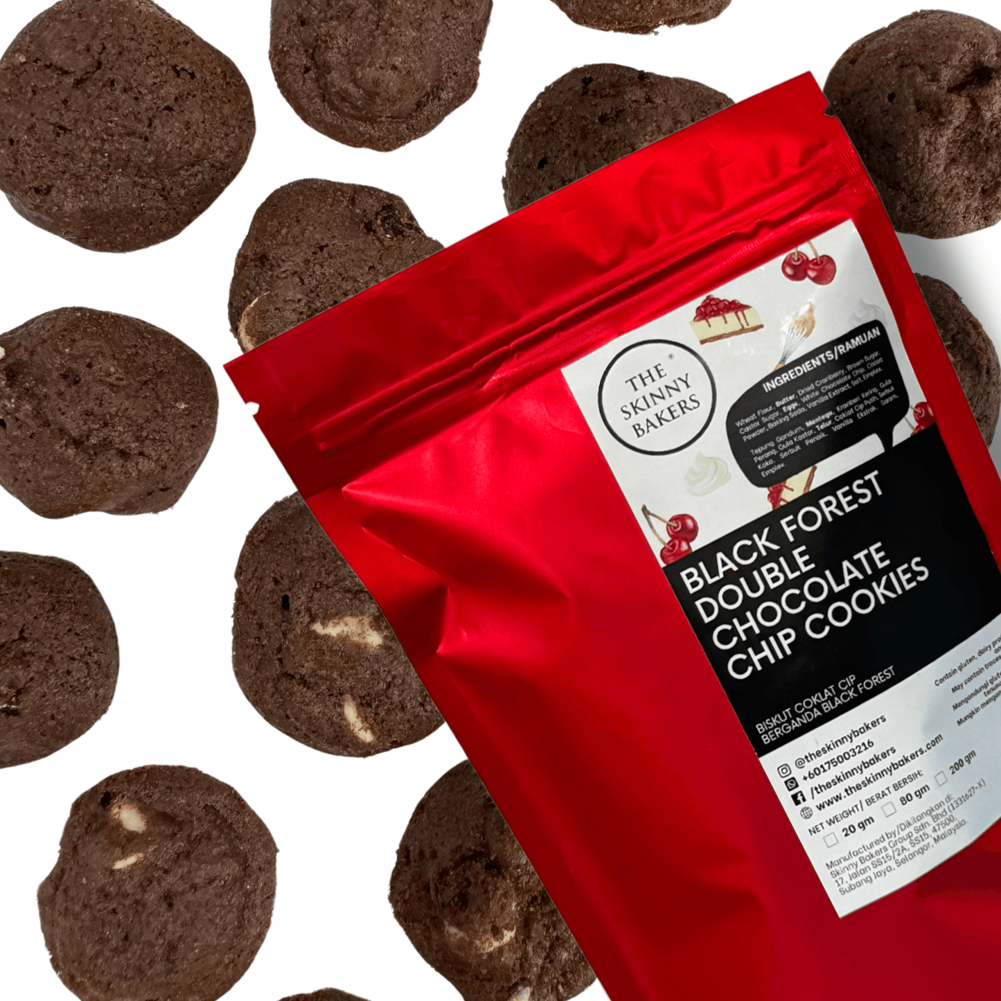 Cookie Bag - Black Forest Double Chocolate Chip Cookies - The Skinny Bakers