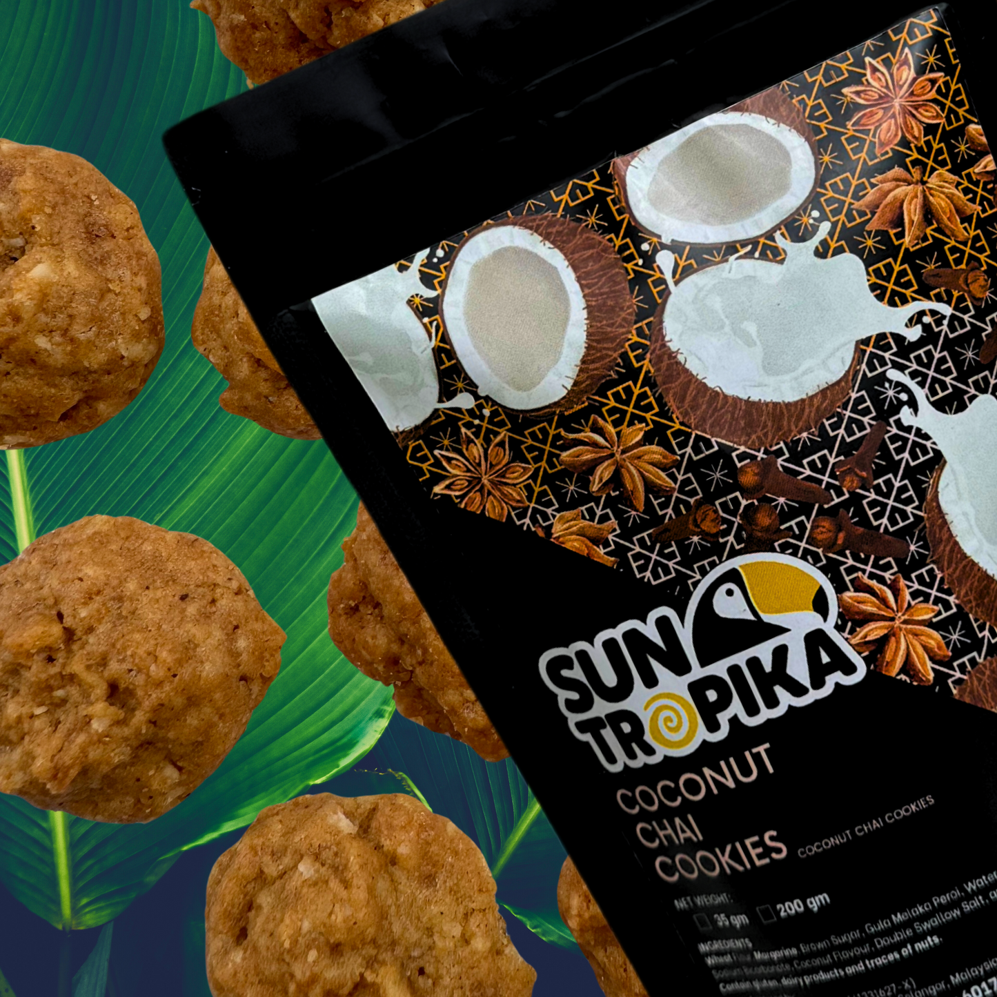 SunTropika Cookie Bag - Coconut Chai Cookies 200g (eggless) - The Skinny Bakers, 